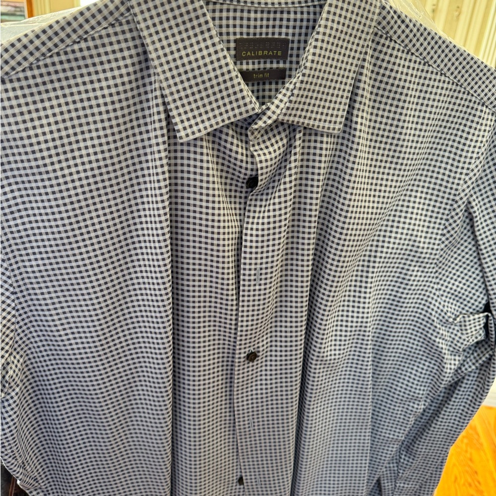 Calibrate non-iron trim fit Men's Blue Checkered Shirt